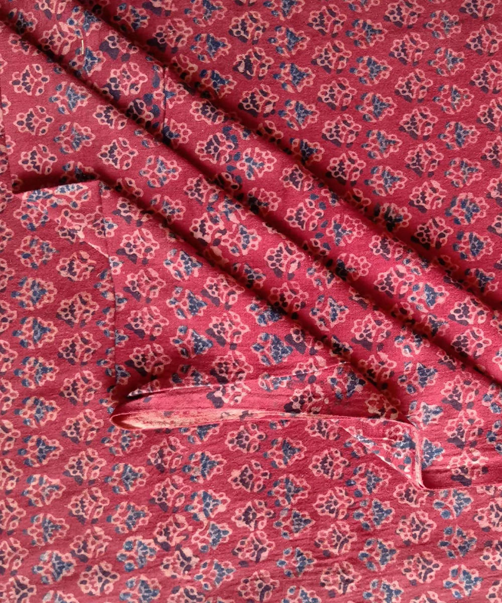 ajrakh red blue print organic handspun cotton kurta fabric