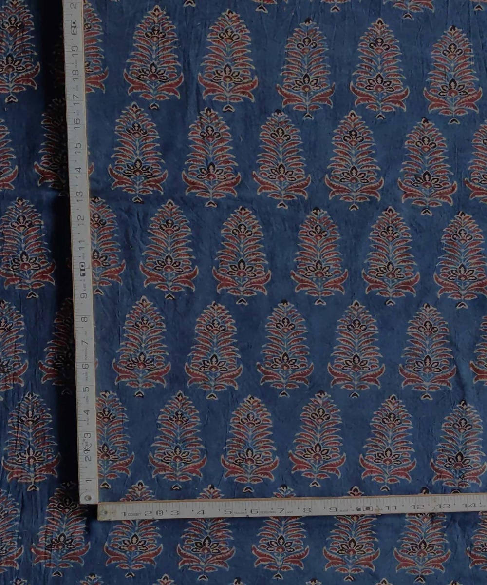 2.5m Blue red natural dye handspun handwoven cotton ajrakh print kurta fabric