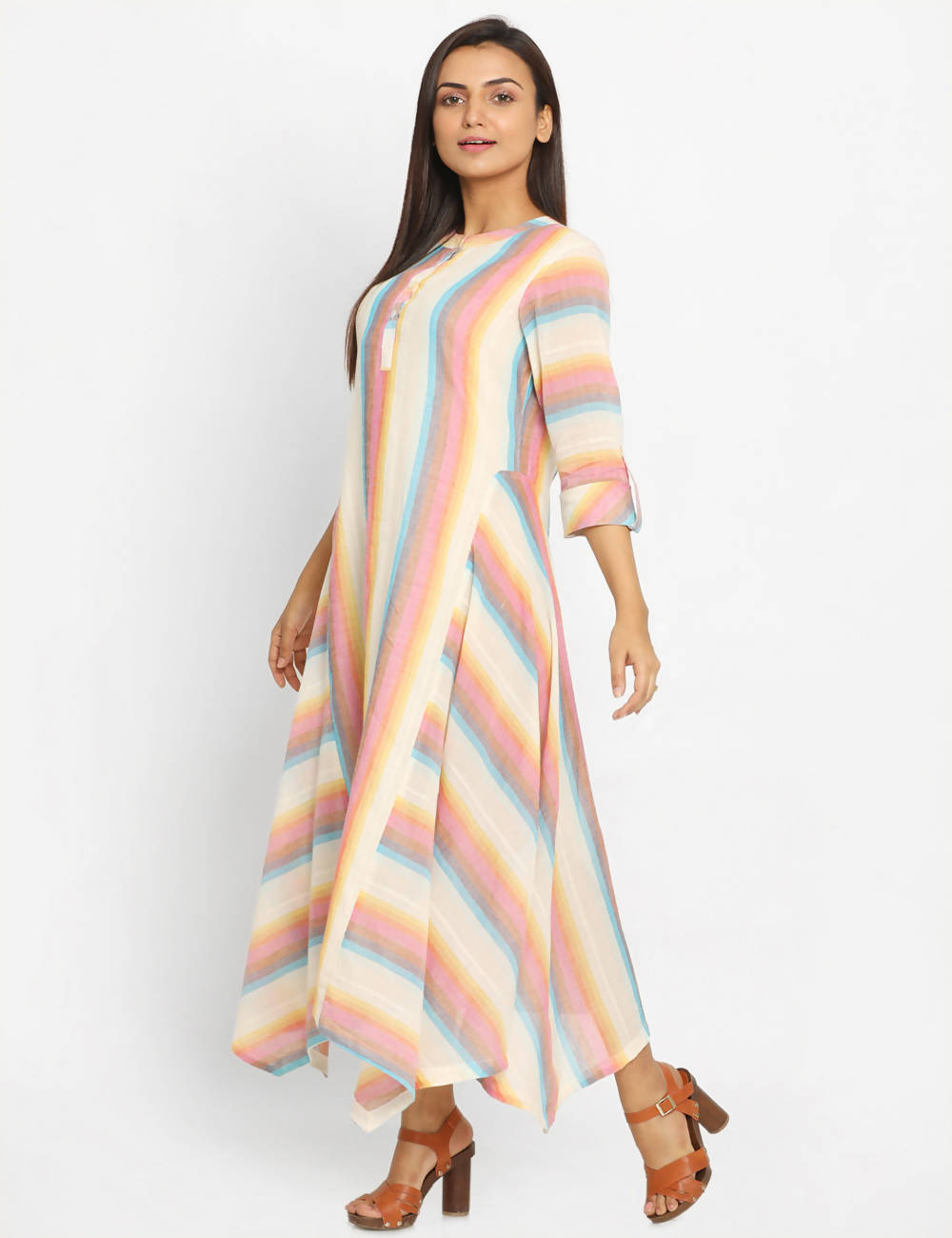 multicolor stripe Handloom Cotton Kurta Dress