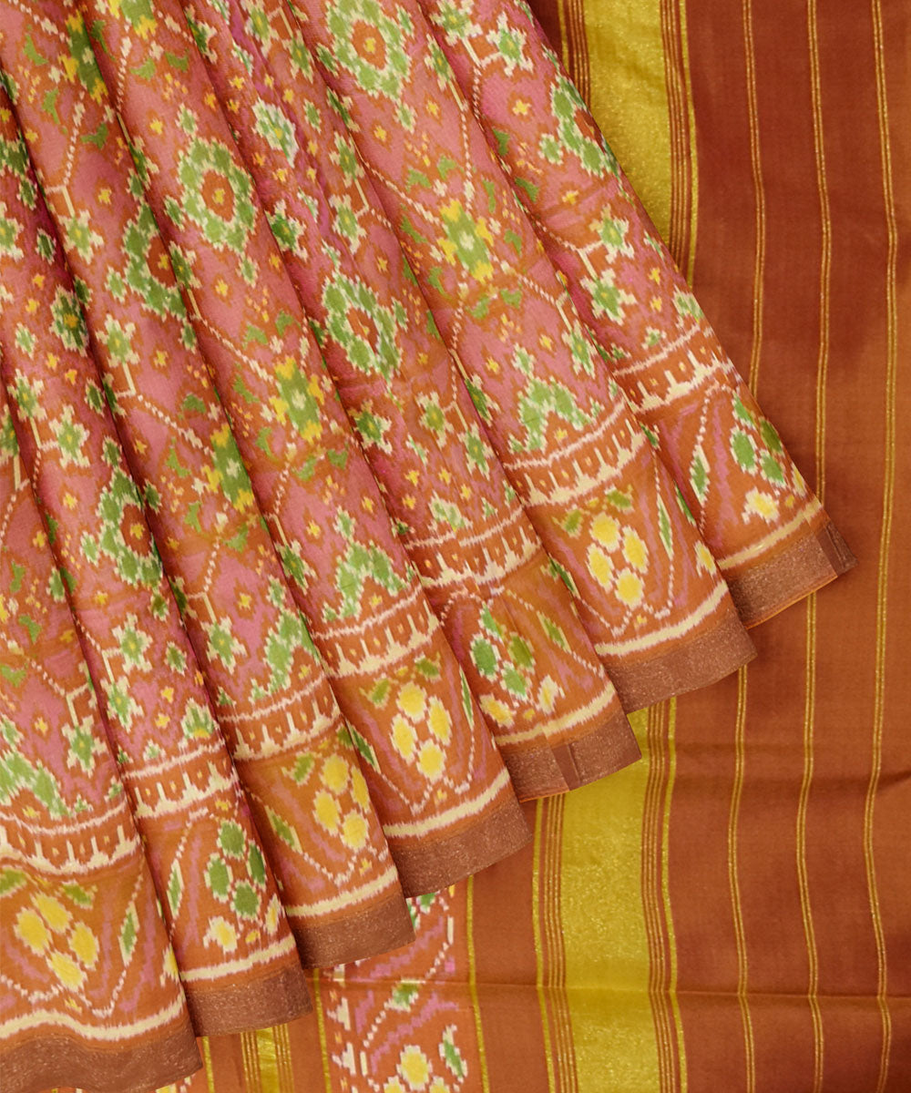 Orange handwoven silk patola saree