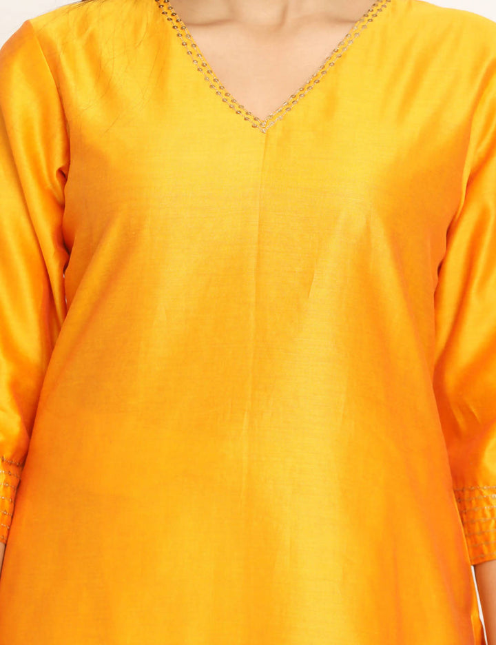 Yellow Orange Chanderi Sico Handwoven Kurta