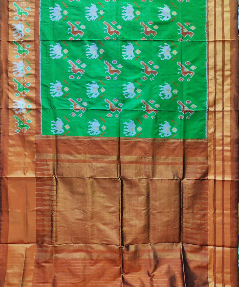 Green and brown handloom ikat silk pochampally saree