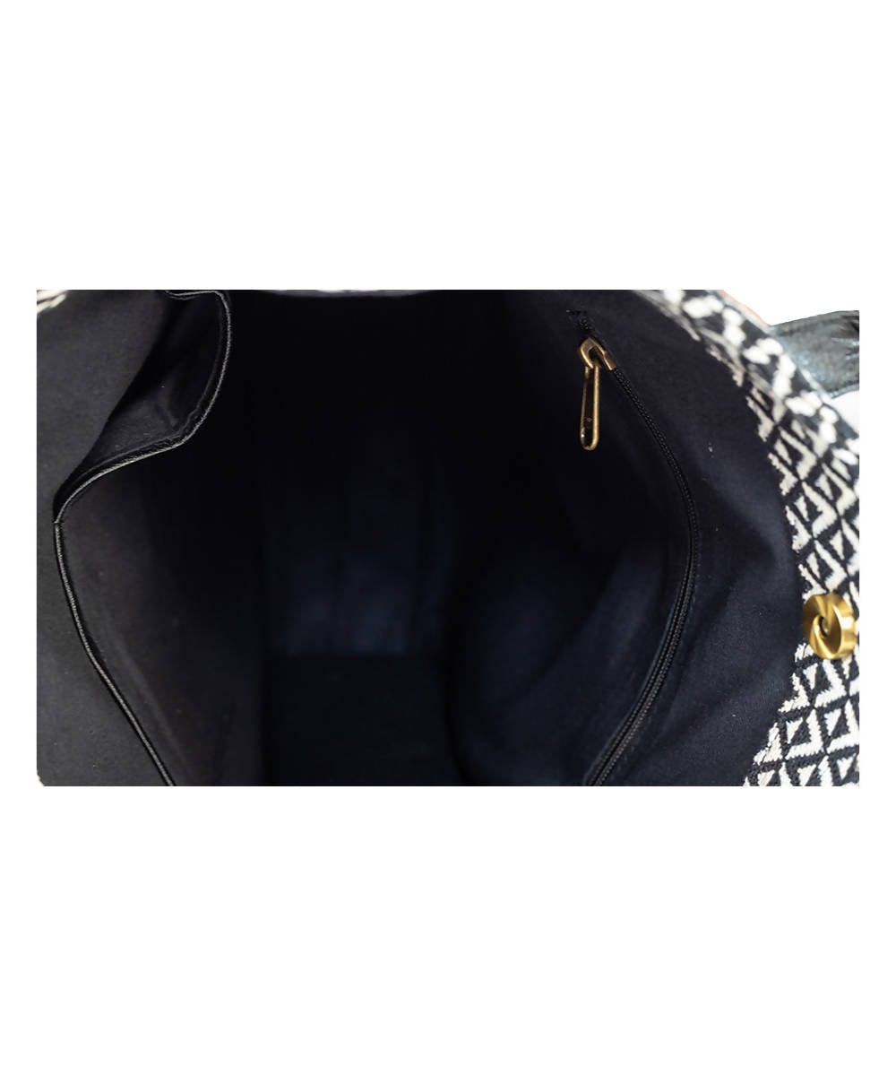 Black Unisex Handloom Cotton Crossbody Bag