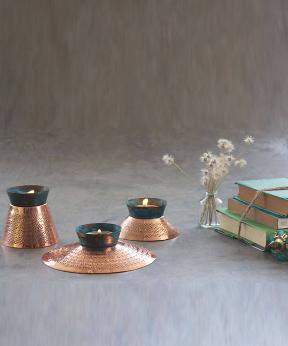 teal Handmade copper tea light