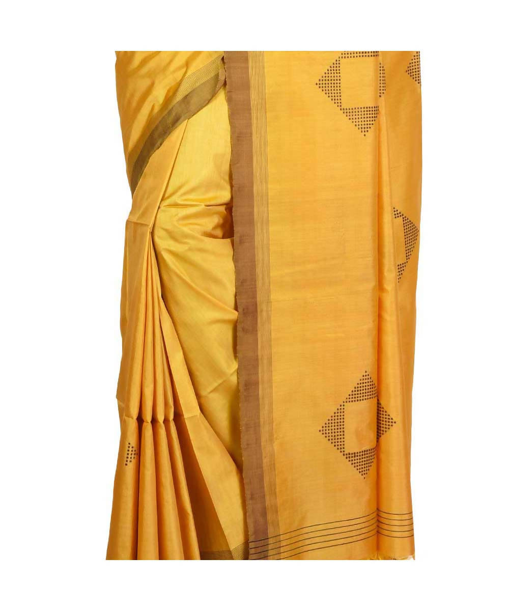 Mustard yellow Bengal handloom handspun tussar saree