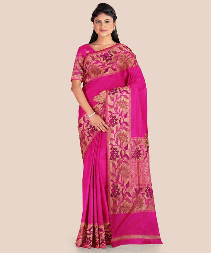 Deep pink handwoven silk banarasi saree