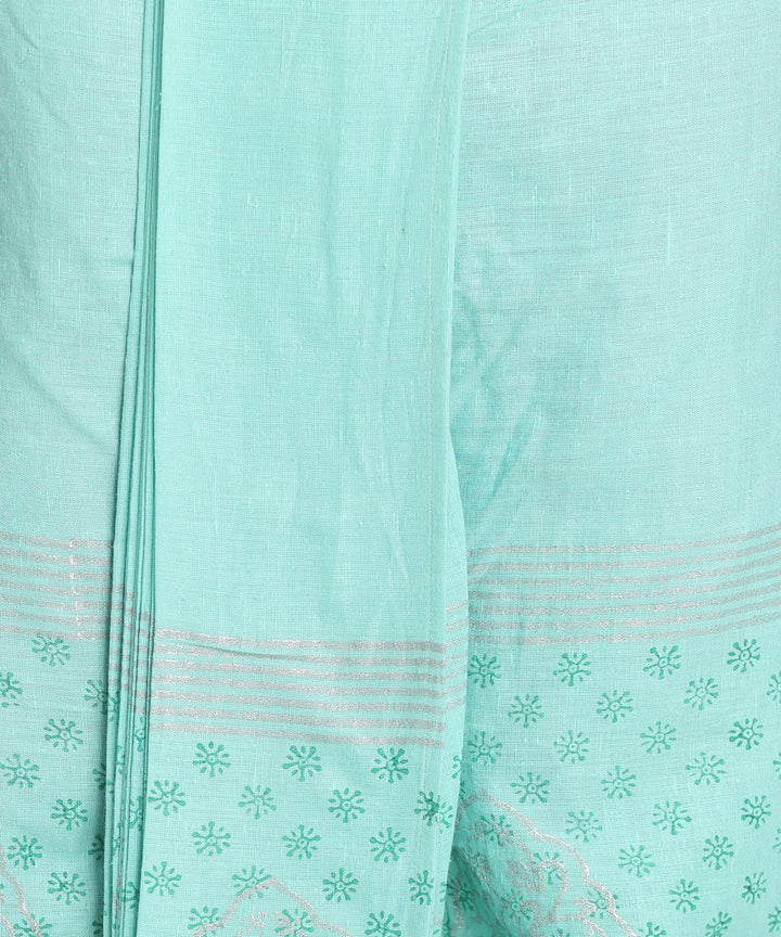 Aqua green cotton slub ready to wear stitched handblock print dhoti