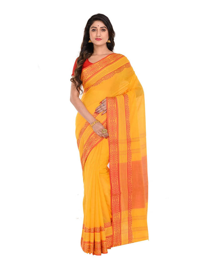 Yellow handloom bengal tant cotton saree