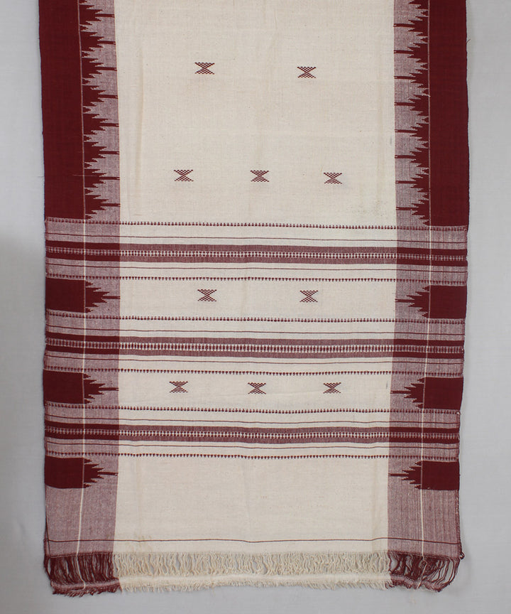 Beige and maroon handwoven cotton kotpad dupatta