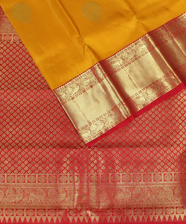 Yellow mustard red handwoven karnataka silk saree