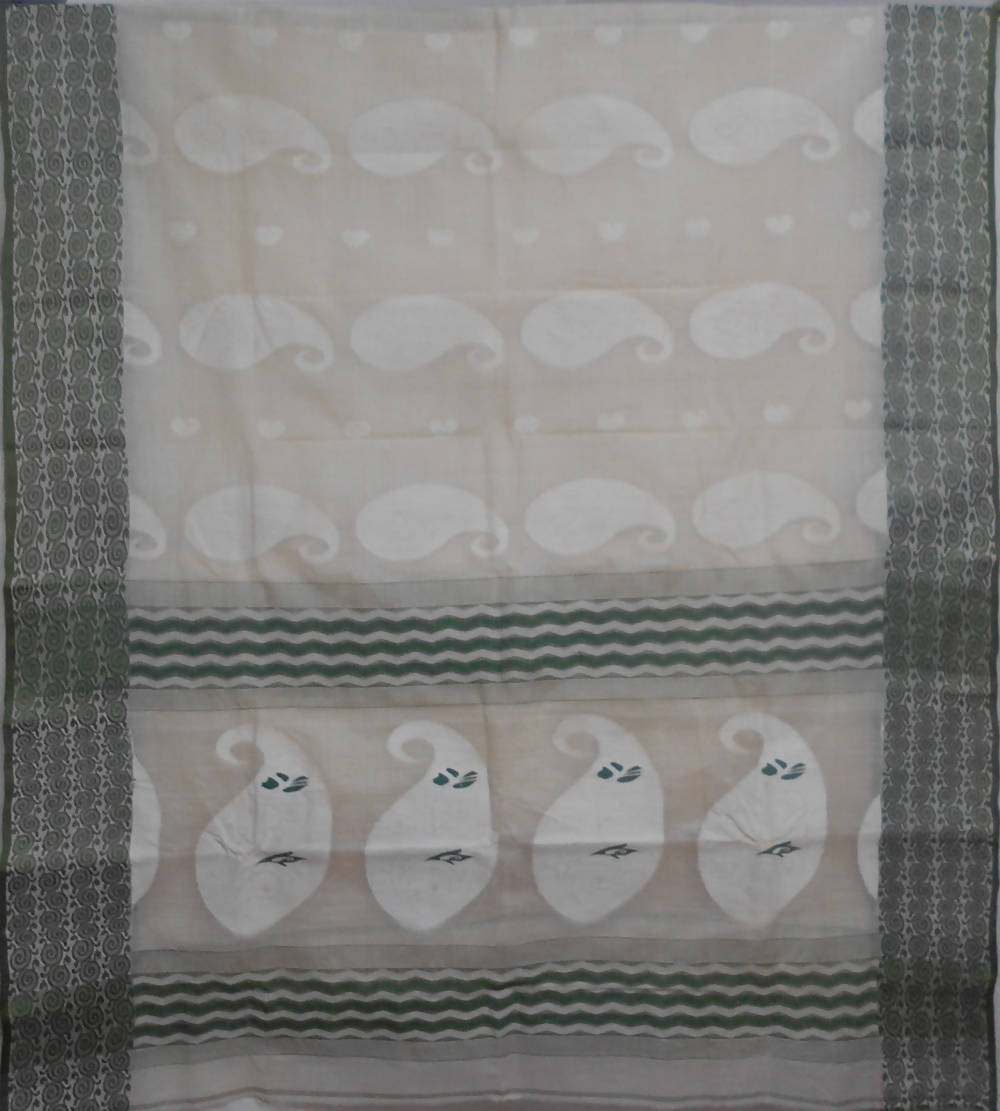 Bengal handloom white and grey cotton blend saree