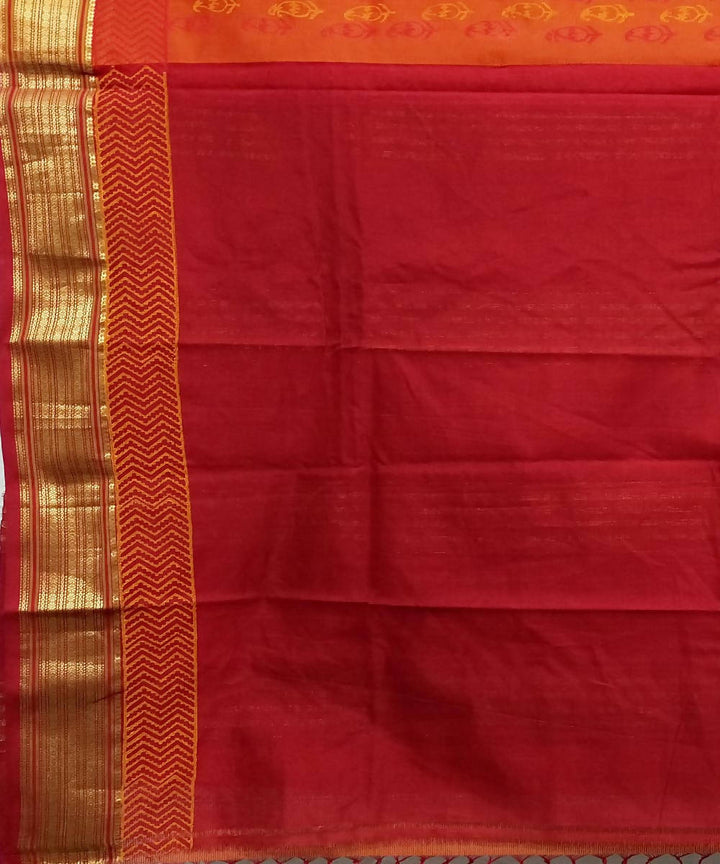 Orange maroon handwoven cotton silk maheshwari saree