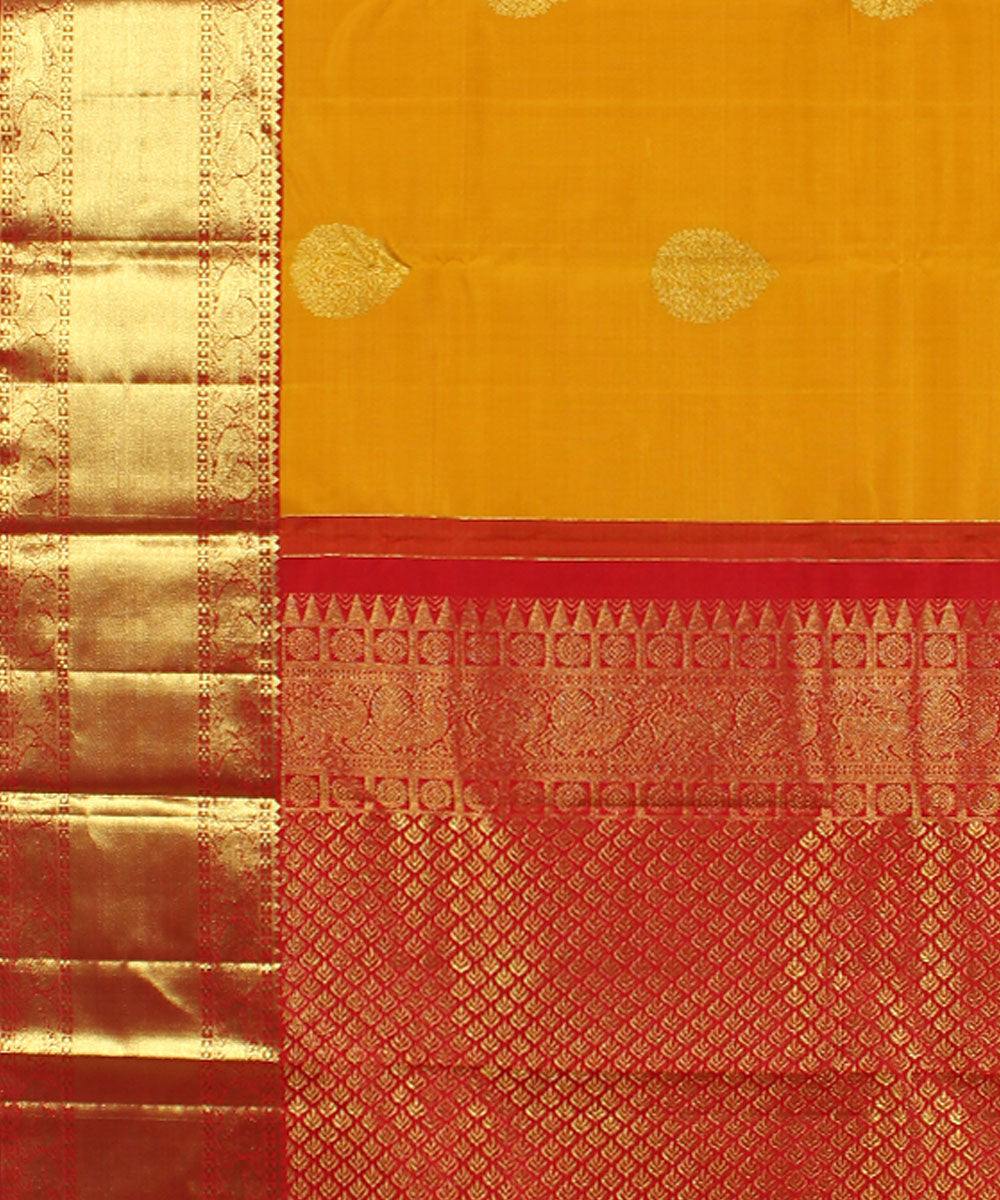 Yellow mustard red handwoven karnataka silk saree
