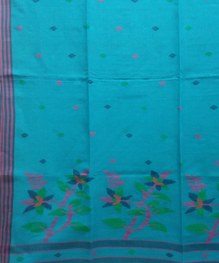 Handwoven bengal cotton deep sky blue saree