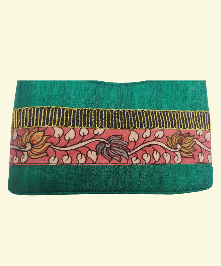 Green Ghicha silk cotton kalamkari Zari thread work Baguette HandBag