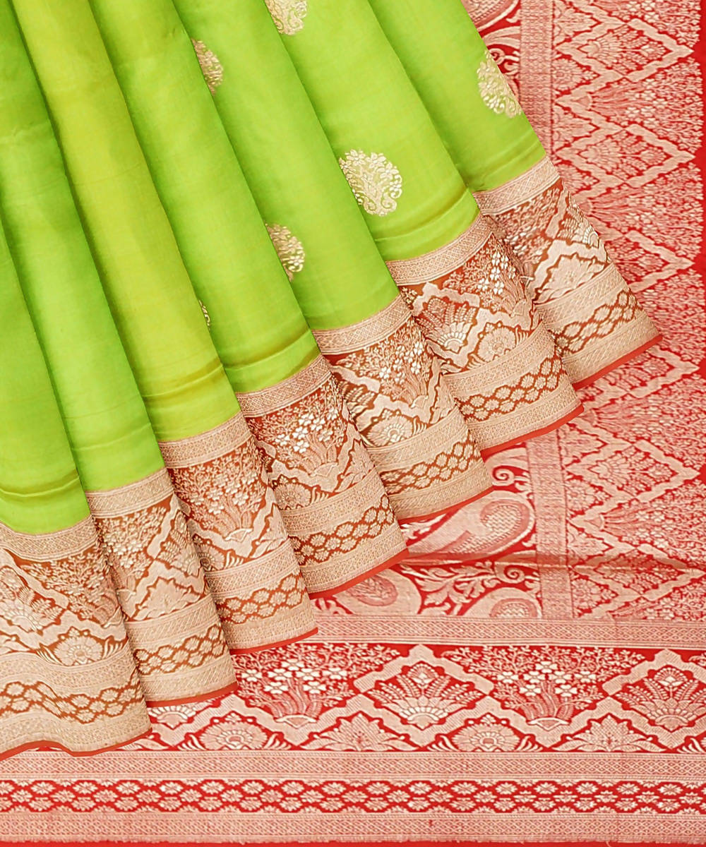 Parrot green handloom silk katan banarasi saree
