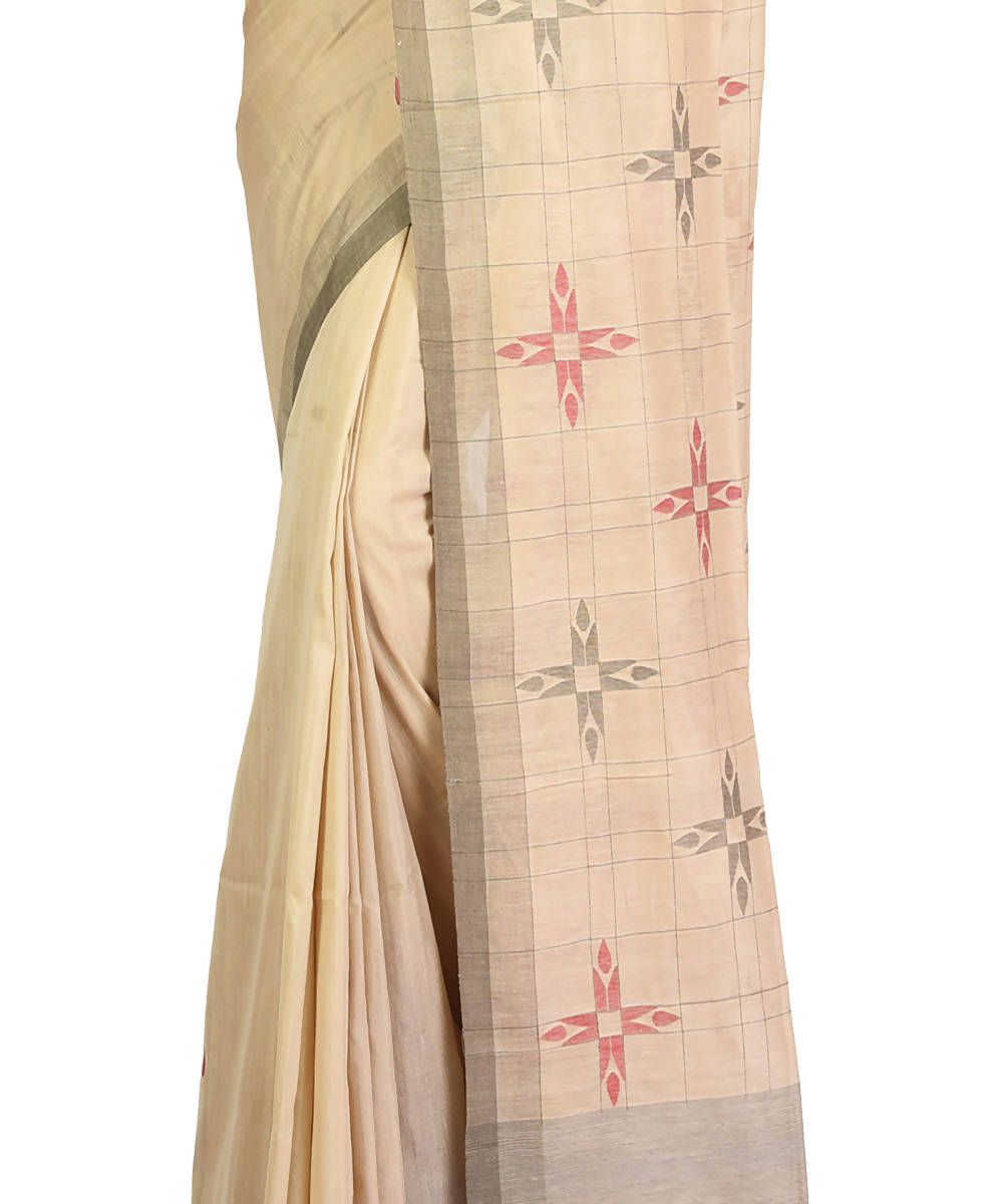 Cream handwoven bengal cotton silk saree