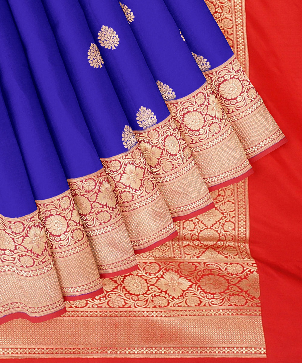 Navy blue and orange silk handwoven banarasi saree
