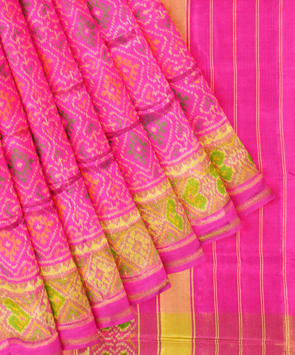 Pink handwoven silk patola ikat saree