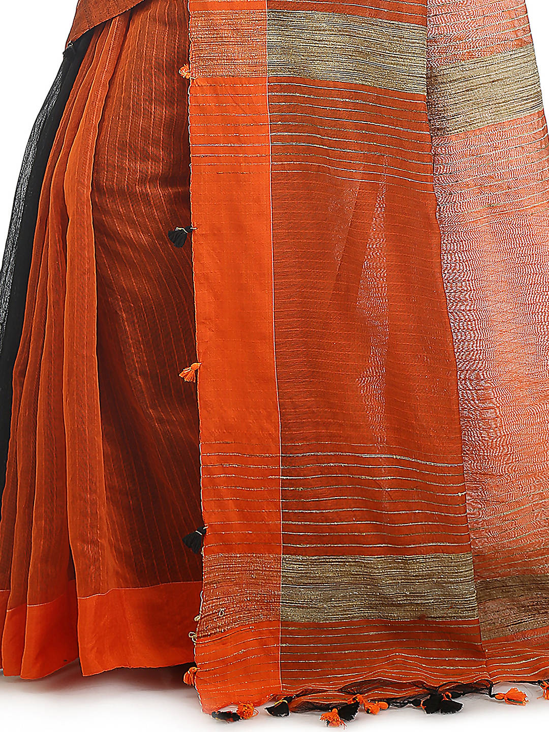 Black orange bengal handloom cotton blend saree