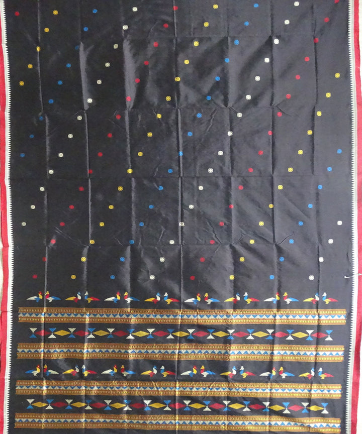 Black bird motifs silk saree