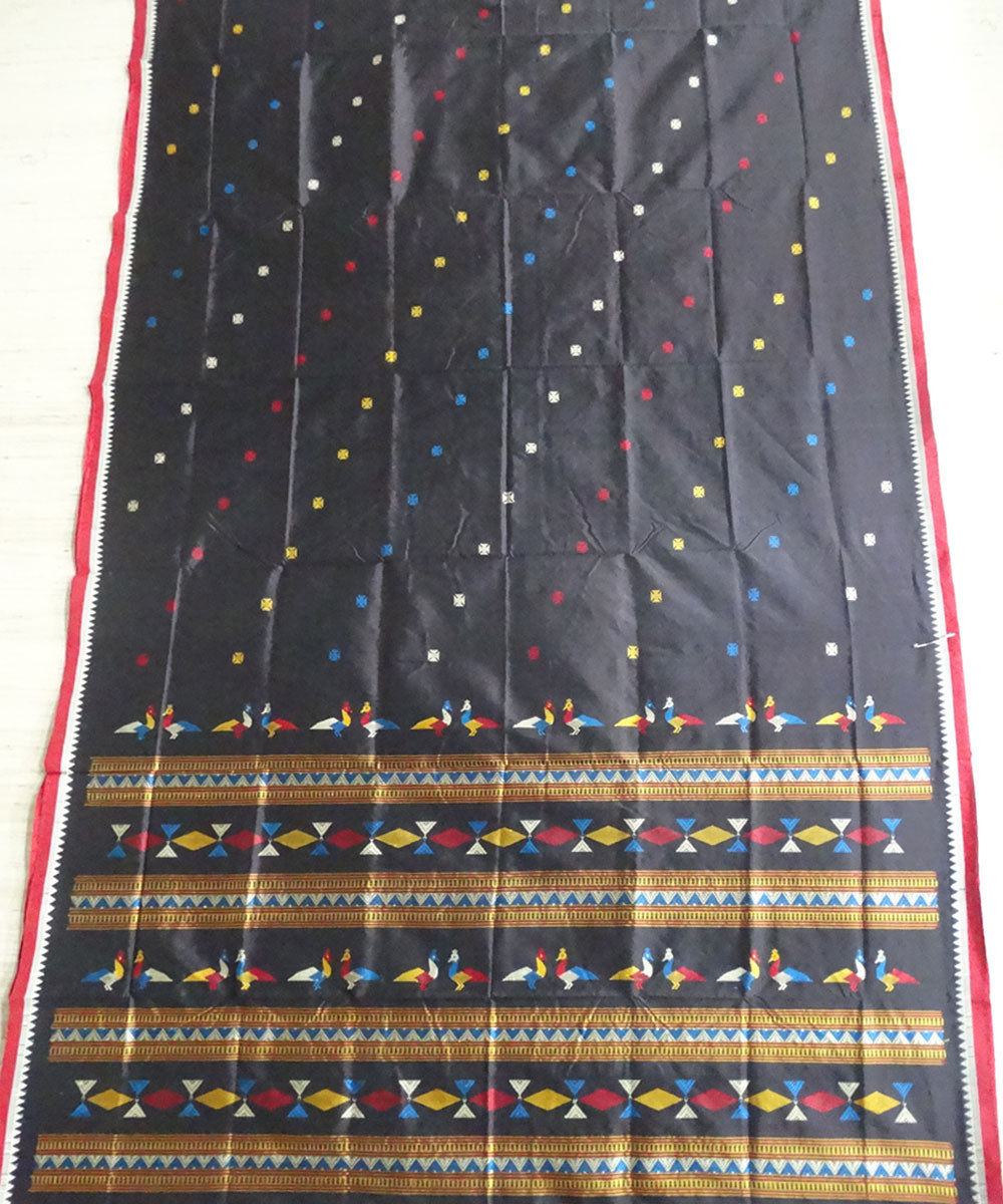Black bird motifs silk saree