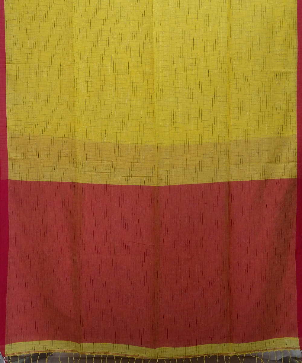 Yellow Red Handwoven Mulmul Cotton Saree