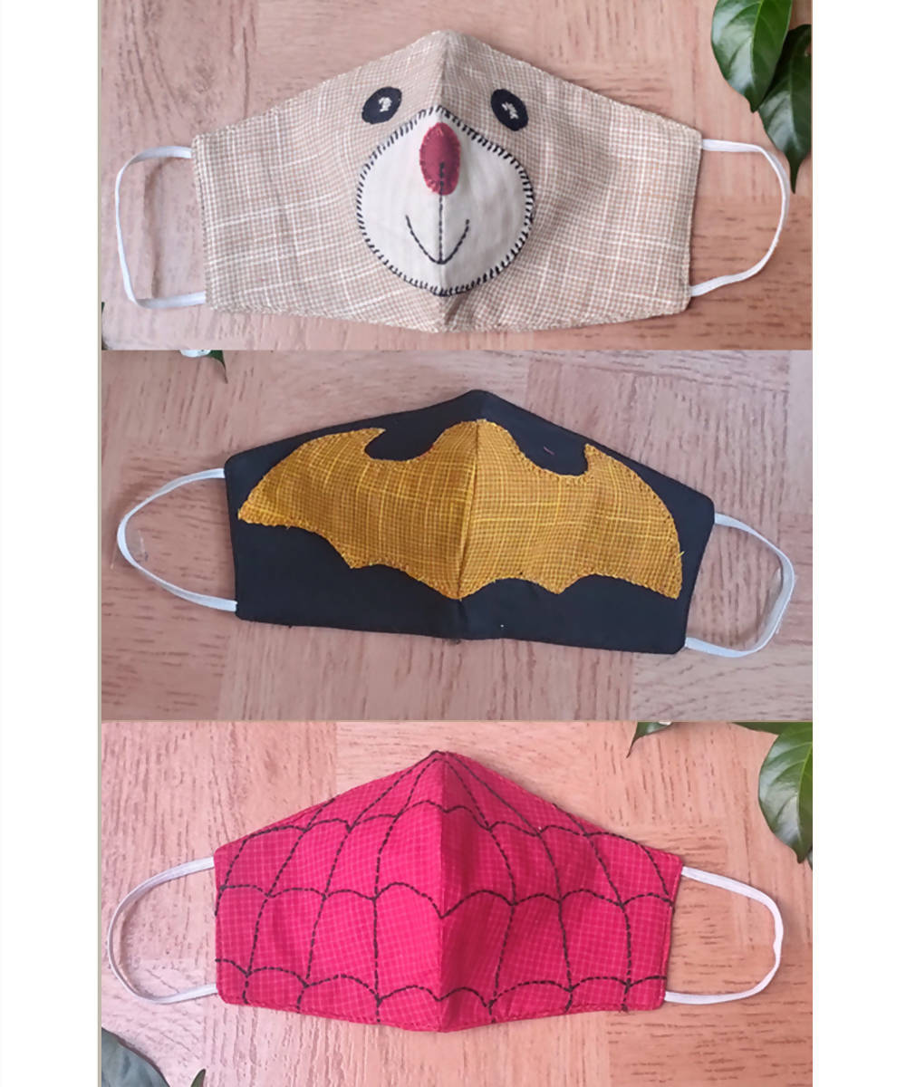 Embroidered Cotton Reusable Fabric face Masks (for kids) Pack of 3
