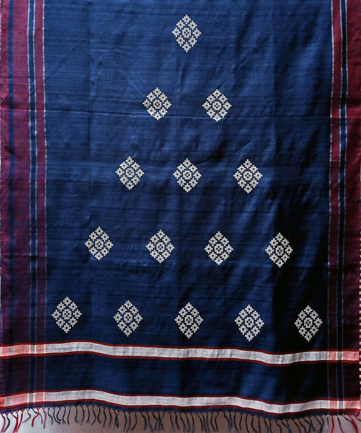 Indigo white handwoven baavanbuti silk saree