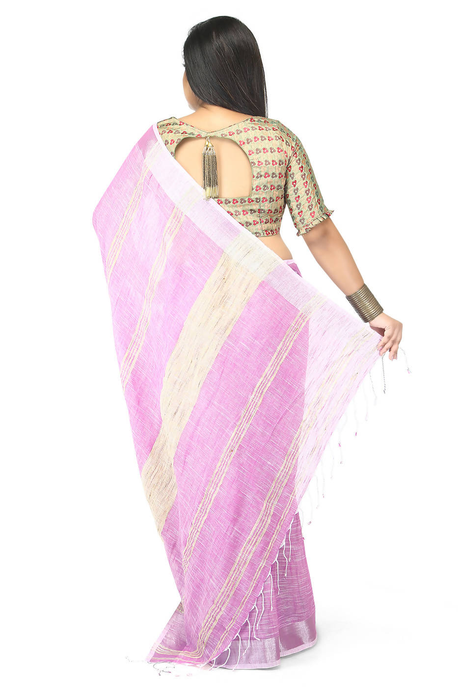 Pink handloom bengal cotton and linen saree