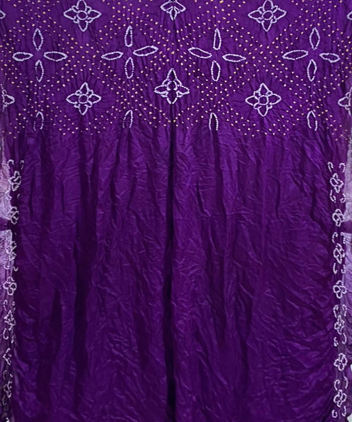 Violet hand printed bandhani gajji silk saree