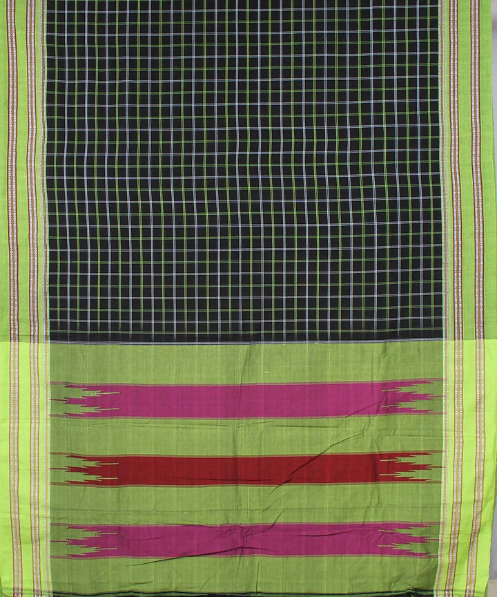 black and green checks handwoven gomi teni border ilkal saree