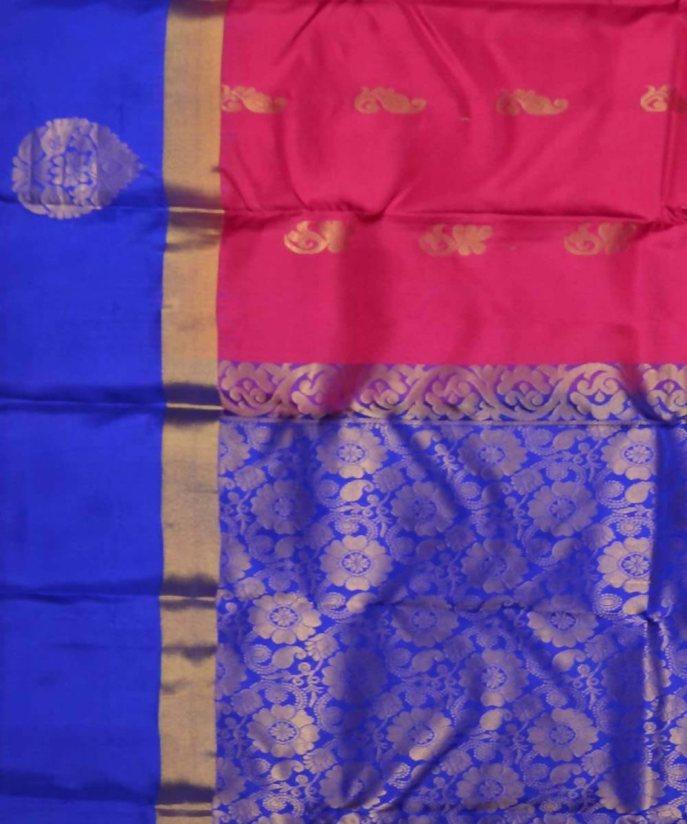 Rani Pink Royal Blue Handloom Soft Silk Saree