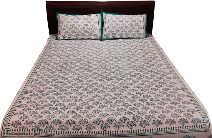 Banyan tree hand block printed cotton bed sheet with pillow cover