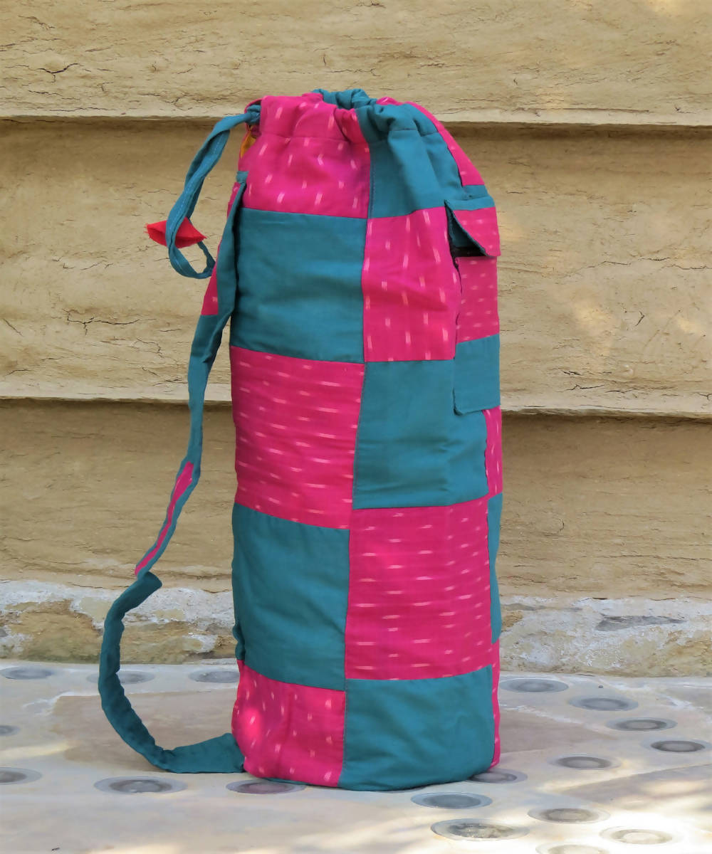 Pink green cotton yoga mat bag