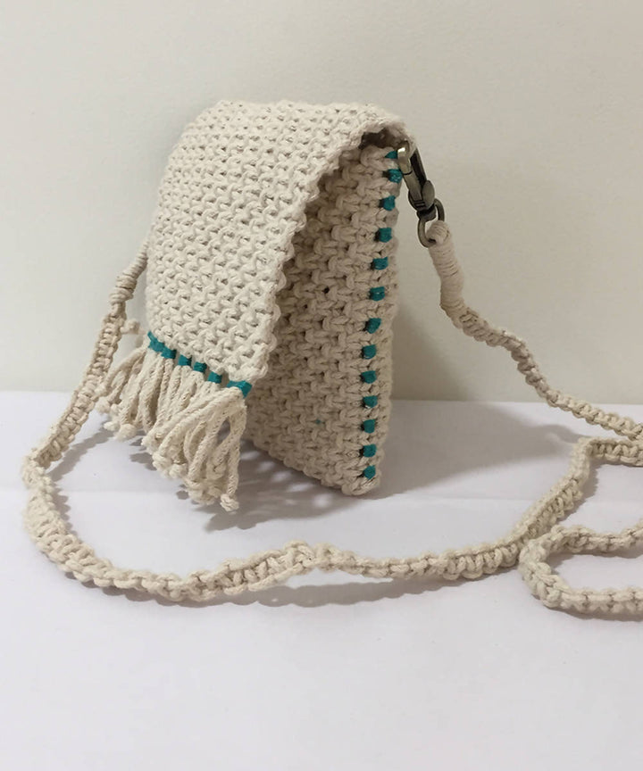Ivory white cotton hand knotted sling bag