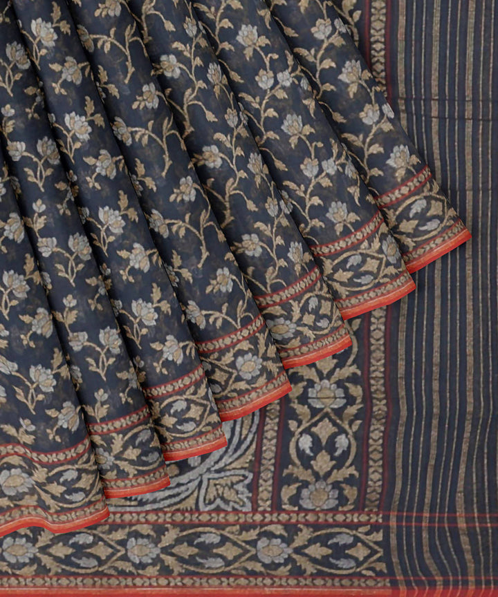 Black blue handwoven georgette silk banarasi saree