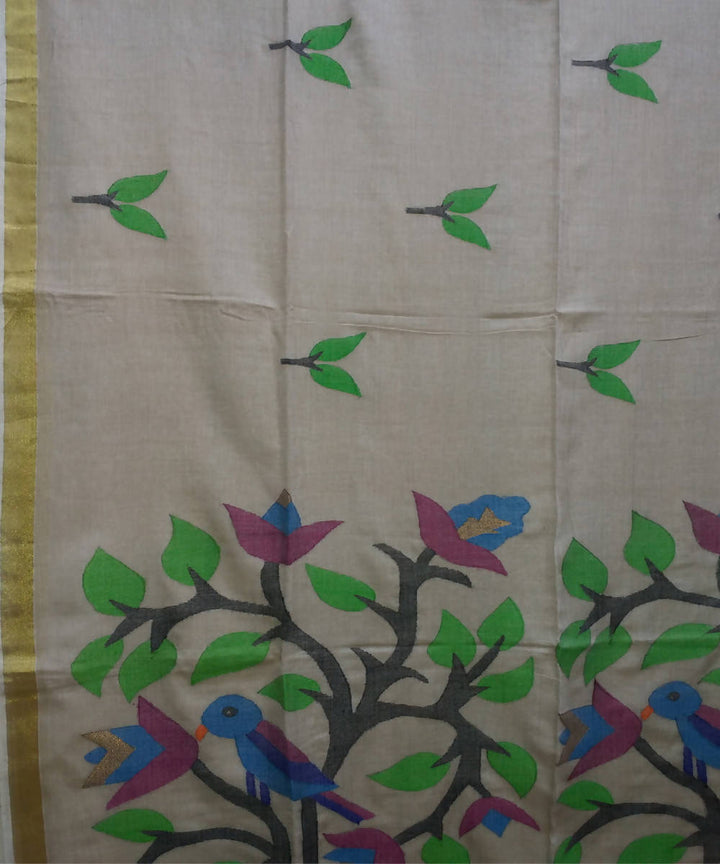 Handwoven bengal jamdani cotton beige saree
