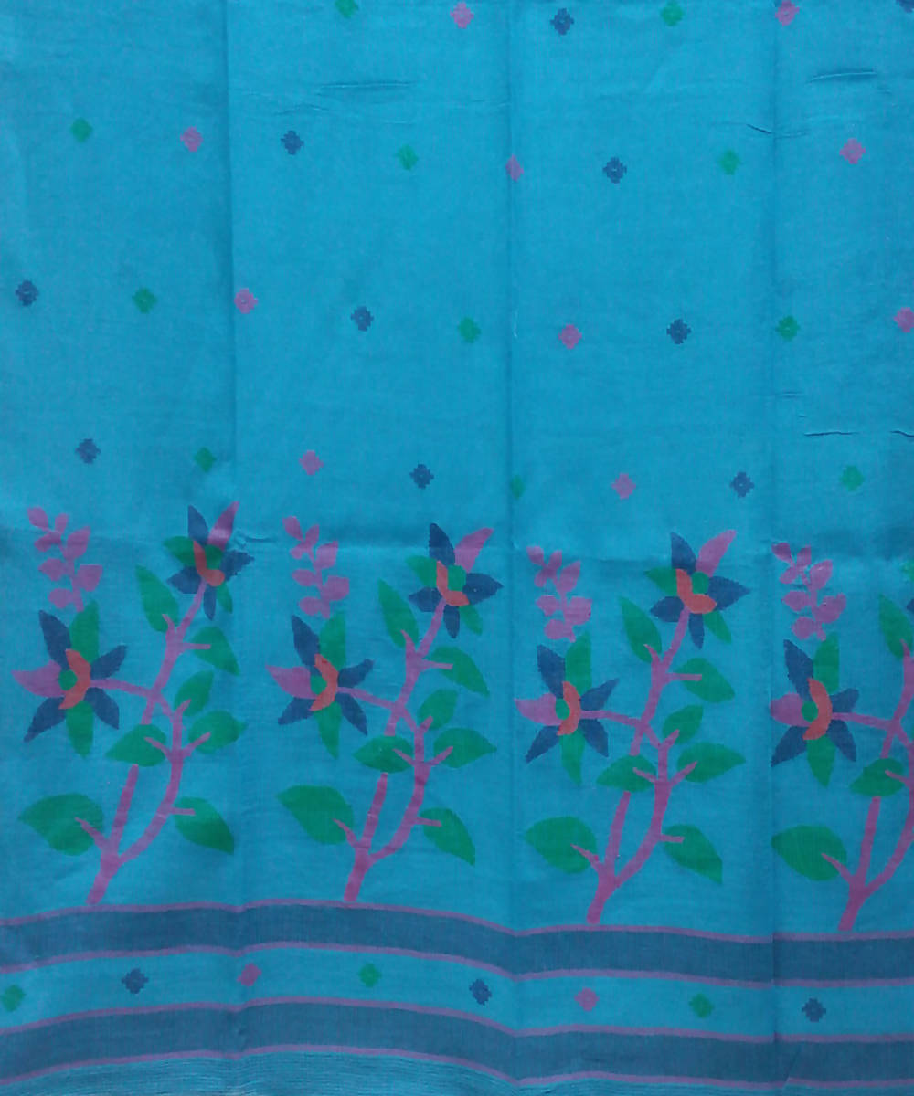 Handwoven bengal cotton deep sky blue saree
