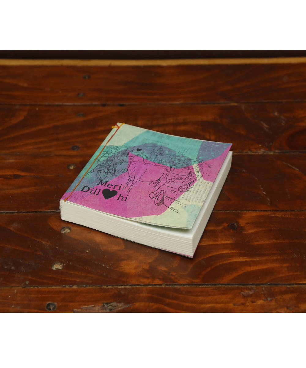 Pink green meri delhi diary made from kite paper and handmade paper