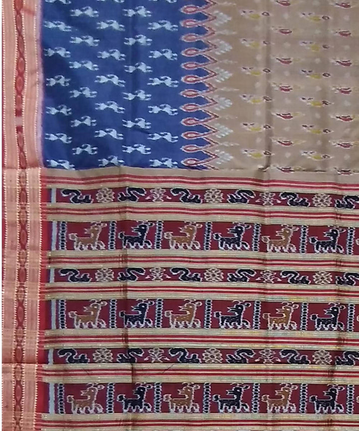 Multi color red handwoven silk khandua saree