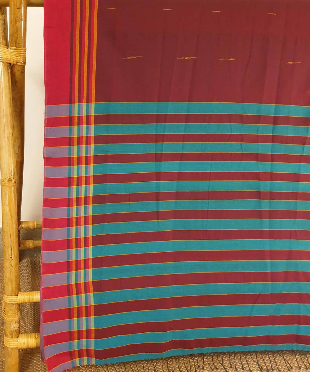 Maroon and blue assam handloom cotton saree