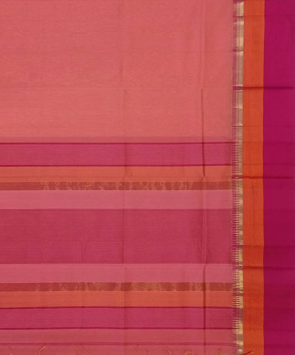 Maheshwari Peach Pink Handloom Cotton Silk Saree