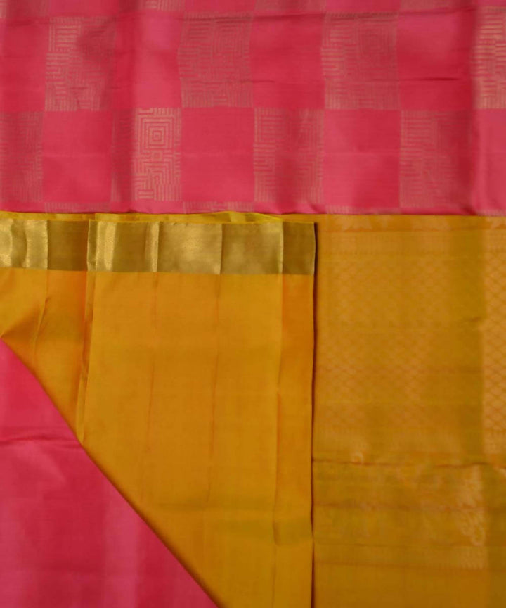 Peach Yellow Handloom Soft Silk Saree