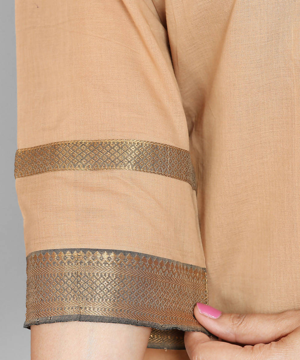 Kiara crafts Light brown handcrafted cotton mangalgiri kurti with zari border