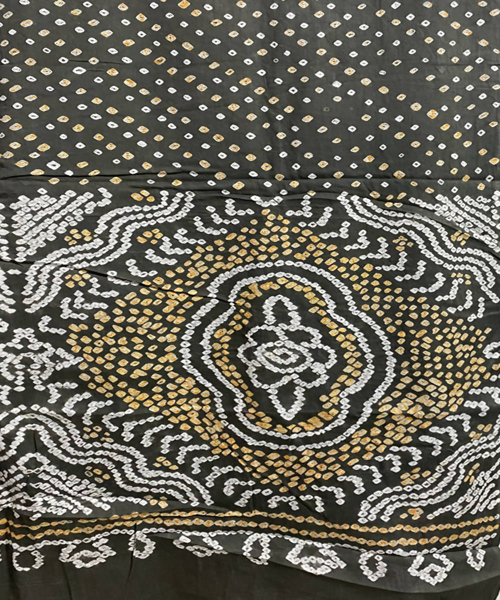 Grey hand printed bandhani cotton silk saree