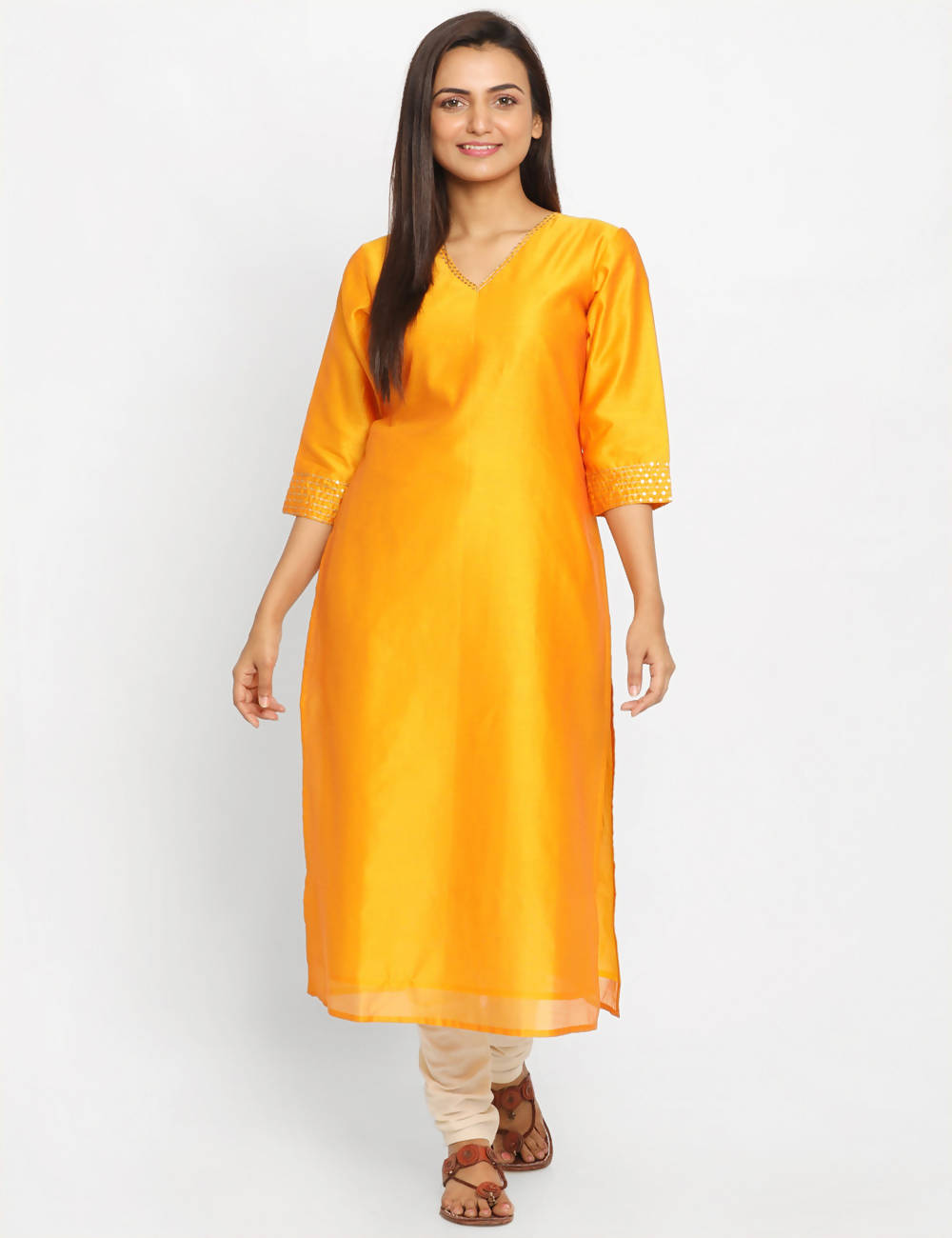 Yellow Orange Chanderi Sico Handwoven Kurta