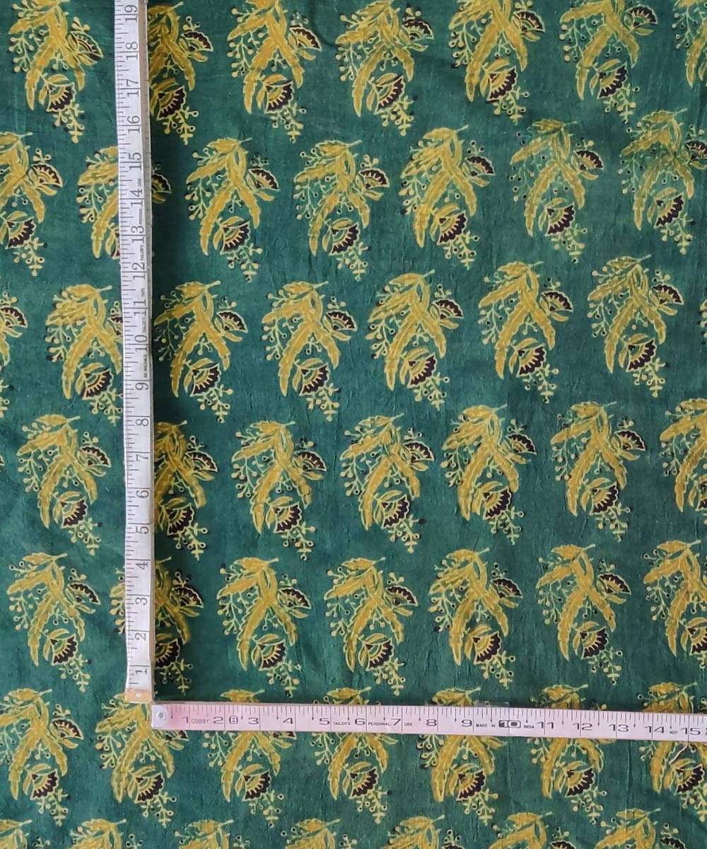 2.5m Green yellow natural dye handspun handwoven cotton ajrakh fabric