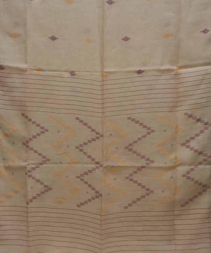 Handwoven bengal cotton beige and maroon saree