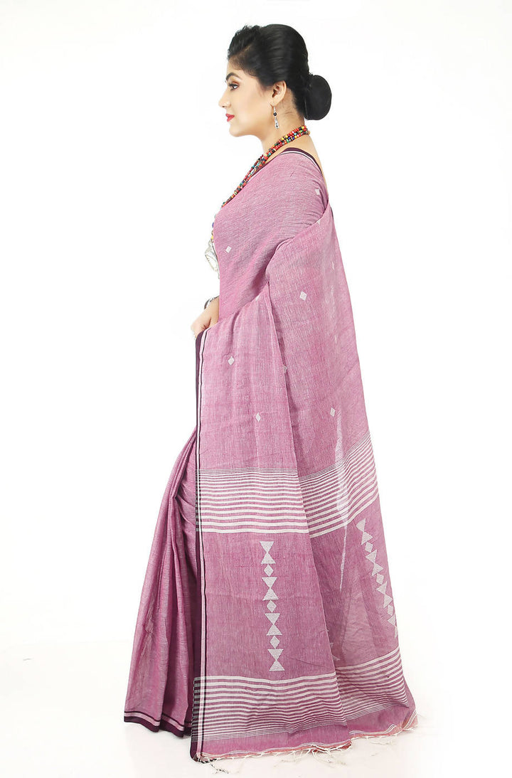 Handloom bengal light mauve cotton jamdani saree